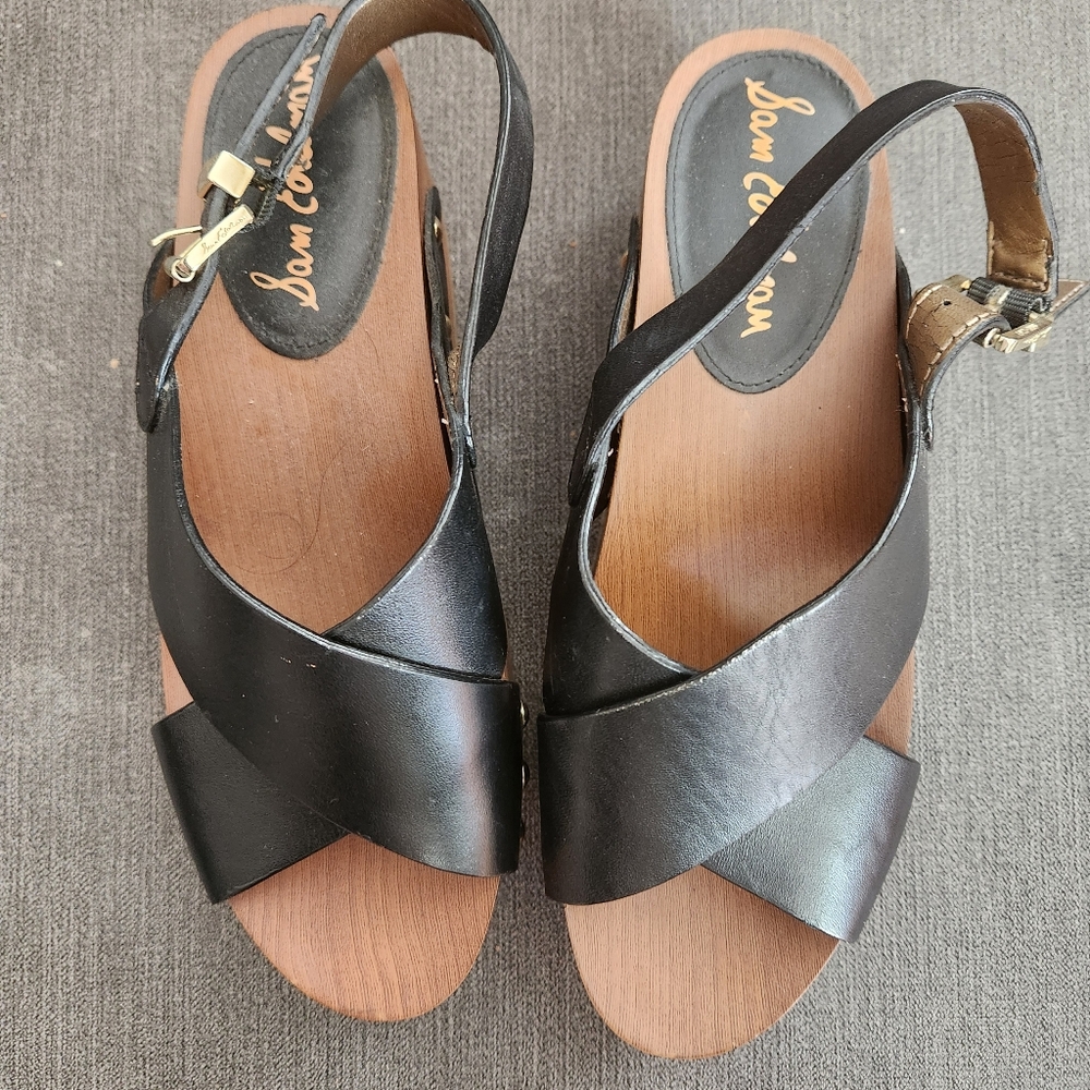 Sam Edelman Black Crossband Wood platform sandals size 7